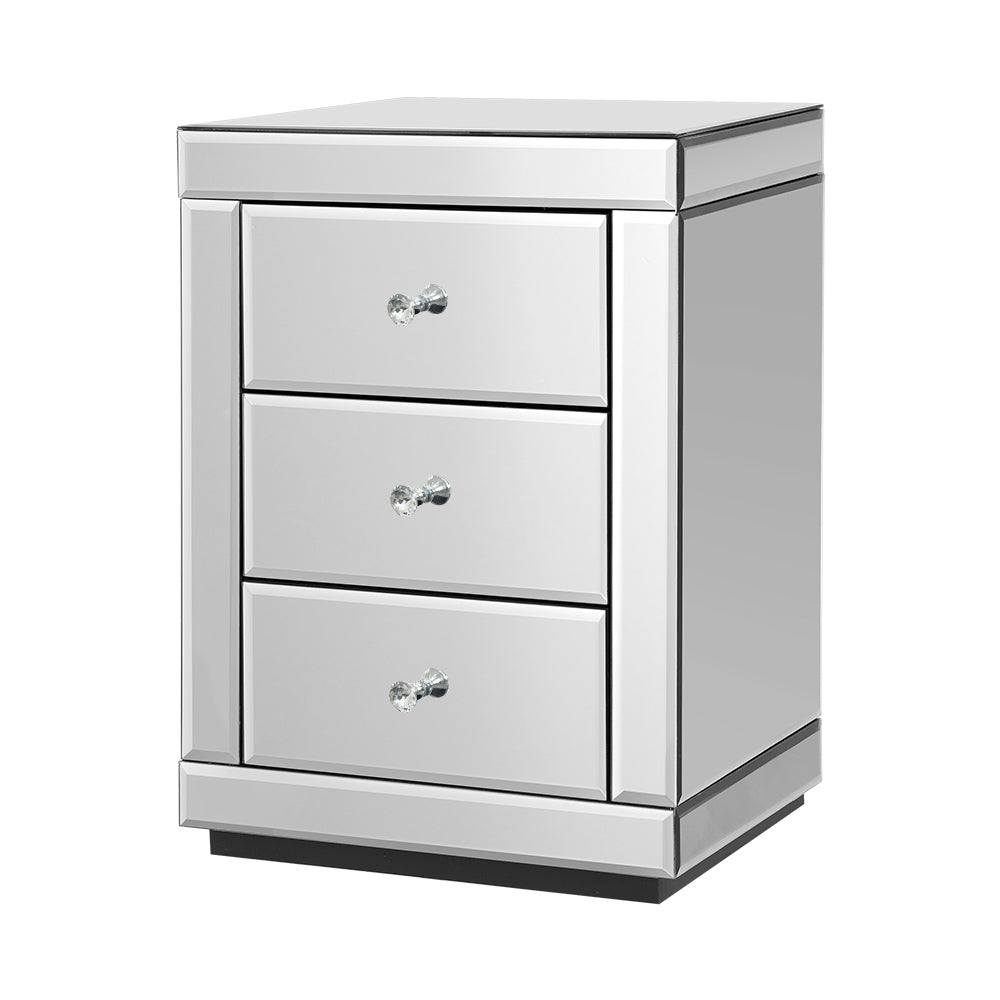 Artiss Bedside Table 3 Drawers Mirrored - PRESIA Silver - STripleB 