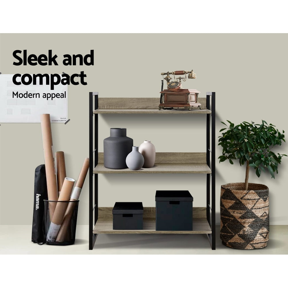 Artiss Bookshelf 3 Tiers - NOE Black and Oak - STripleB