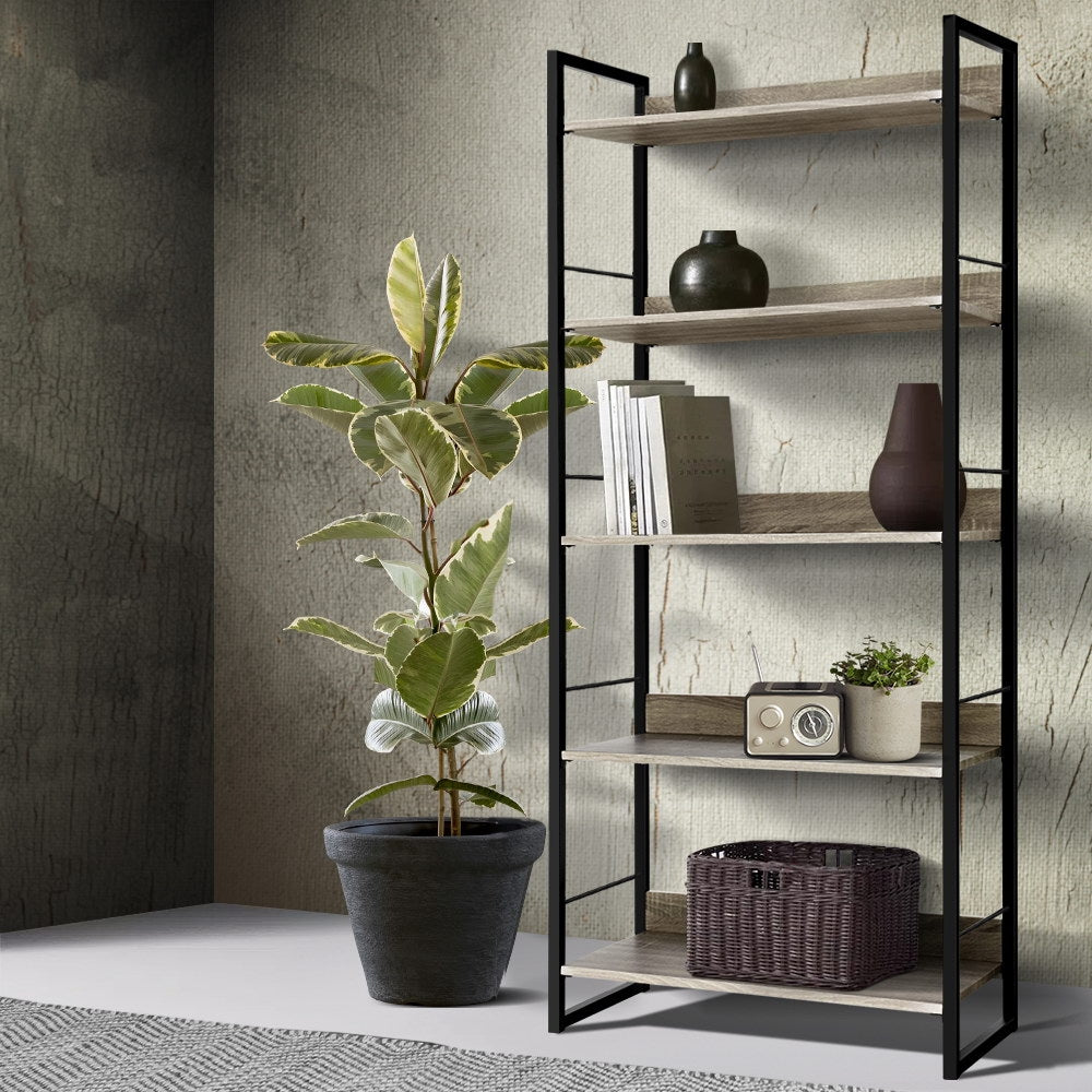 Artiss Bookshelf 5 Tiers - NOE Black and Oak - STripleB