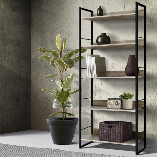 Artiss Bookshelf 5 Tiers - NOE Black and Oak - STripleB