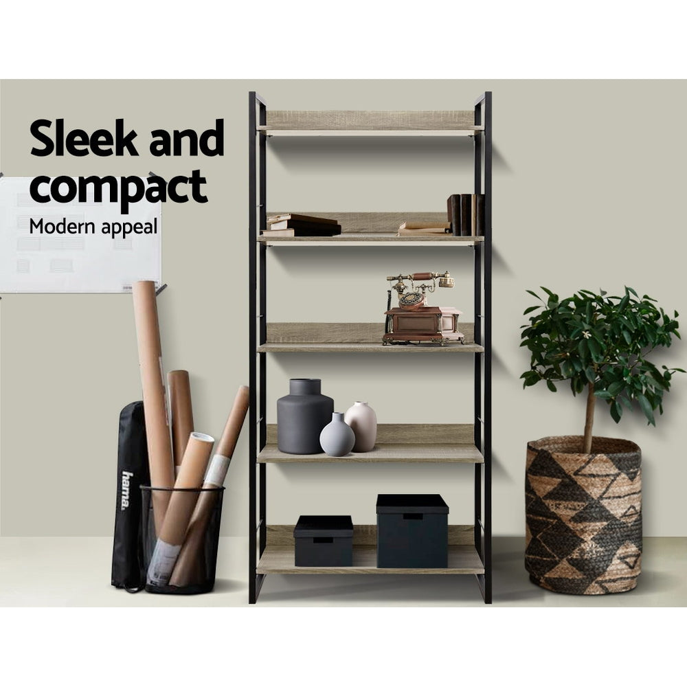 Artiss Bookshelf 5 Tiers - NOE Black and Oak - STripleB