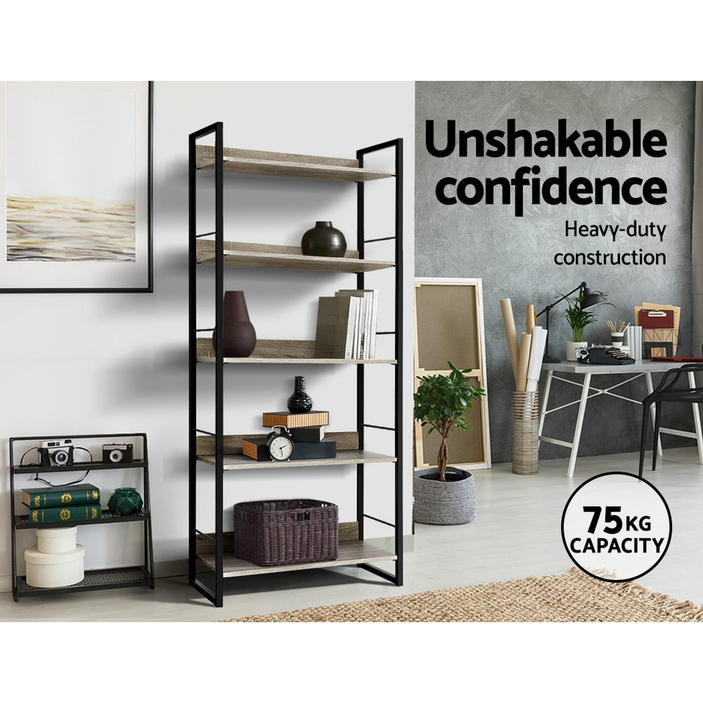 Artiss Bookshelf 5 Tiers - NOE Black and Oak - STripleB