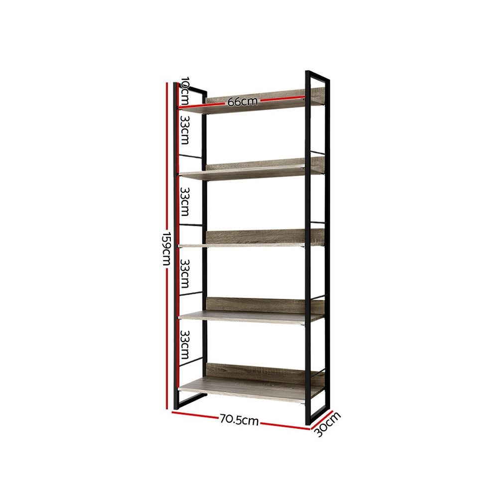 Artiss Bookshelf 5 Tiers - NOE Black and Oak - STripleB