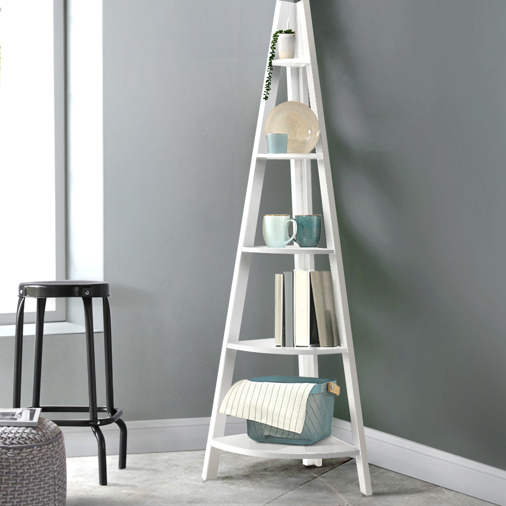 Artiss Bookshelf Corner Shelf 5 Tiers - CANE White - STripleB 