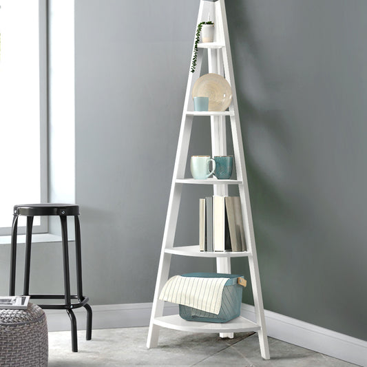 Artiss Bookshelf Corner Shelf 5 Tiers - CANE White - STripleB 