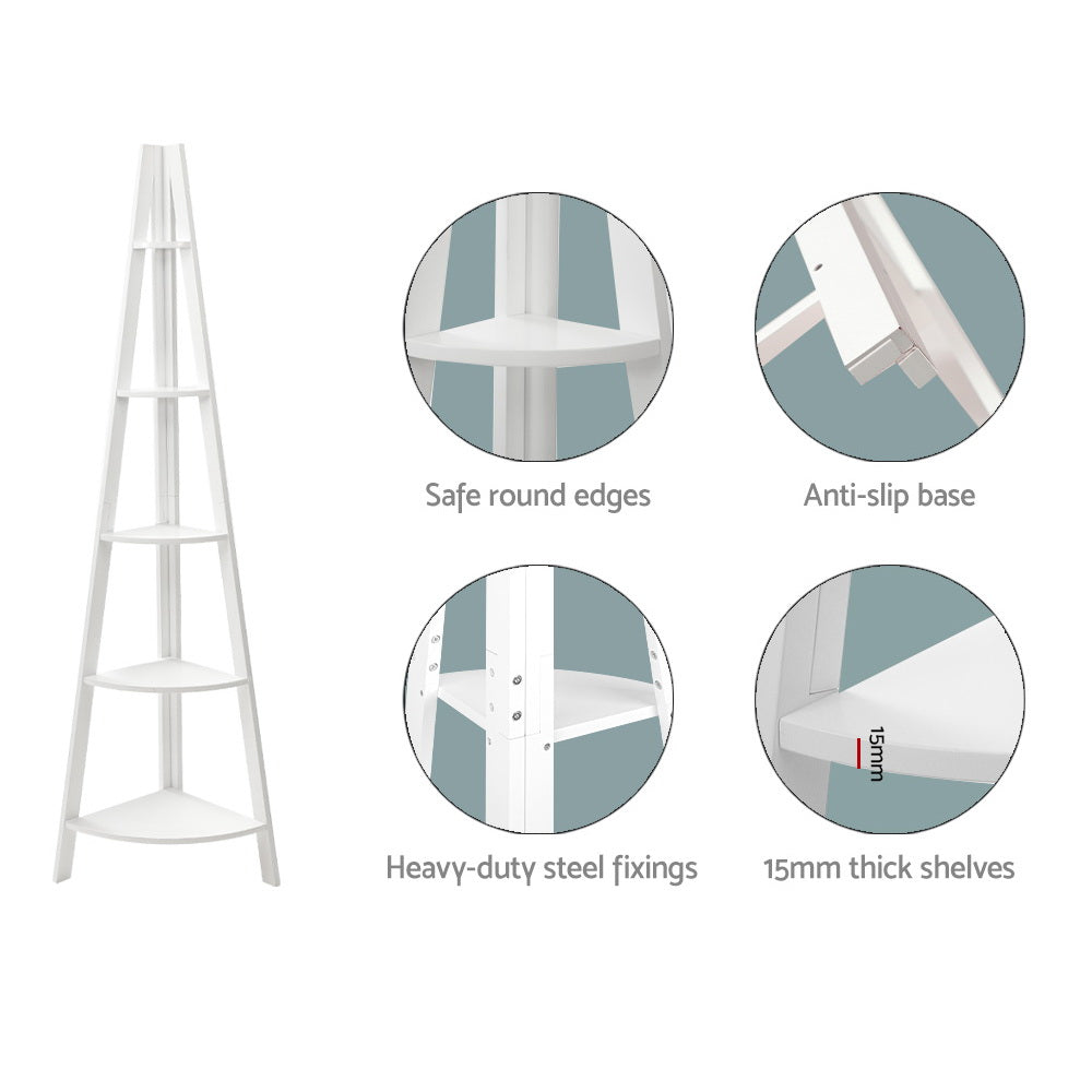 Artiss Bookshelf Corner Shelf 5 Tiers - CANE White - STripleB 