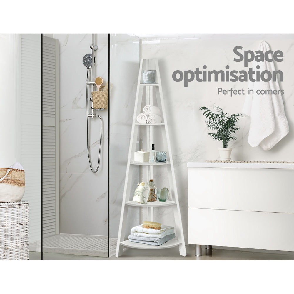 Artiss Bookshelf Corner Shelf 5 Tiers - CANE White - STripleB 
