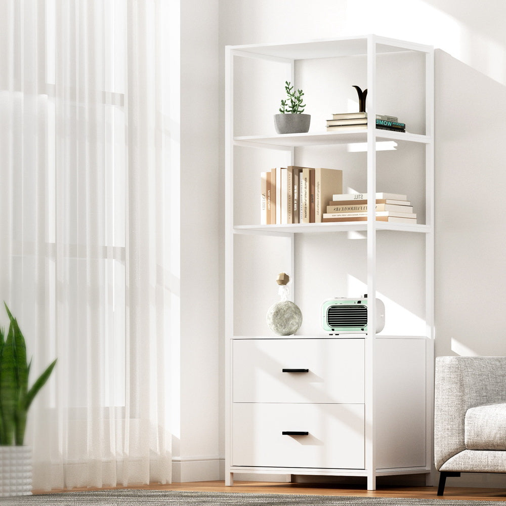 Artiss Bookshelf Display Shelf 2 Drawers 152CM White - STripleB 