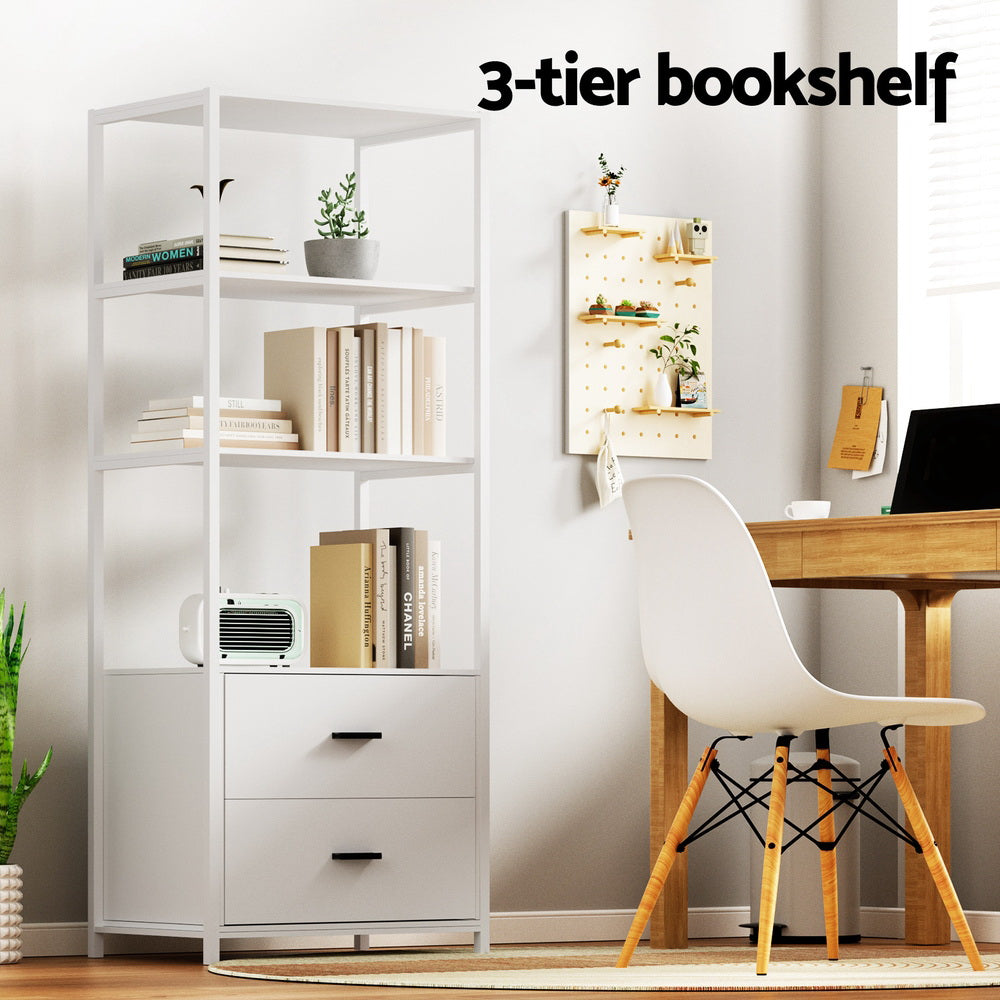 Artiss Bookshelf Display Shelf 2 Drawers 152CM White - STripleB 