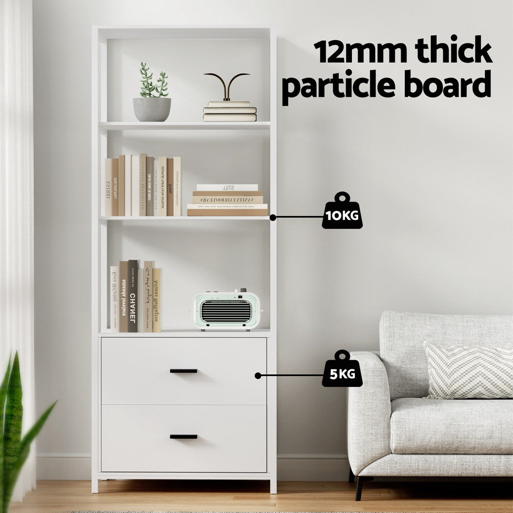 Artiss Bookshelf Display Shelf 2 Drawers 152CM White - STripleB 