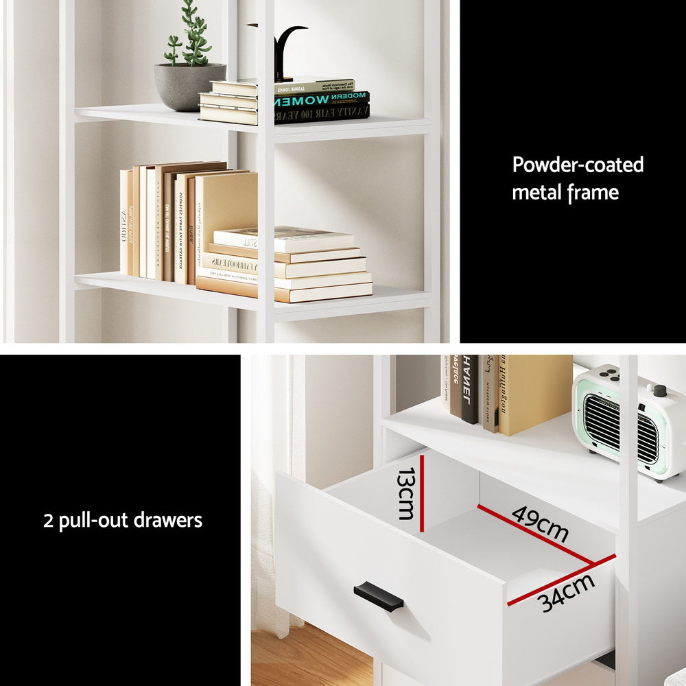 Artiss Bookshelf Display Shelf 2 Drawers 152CM White - STripleB 