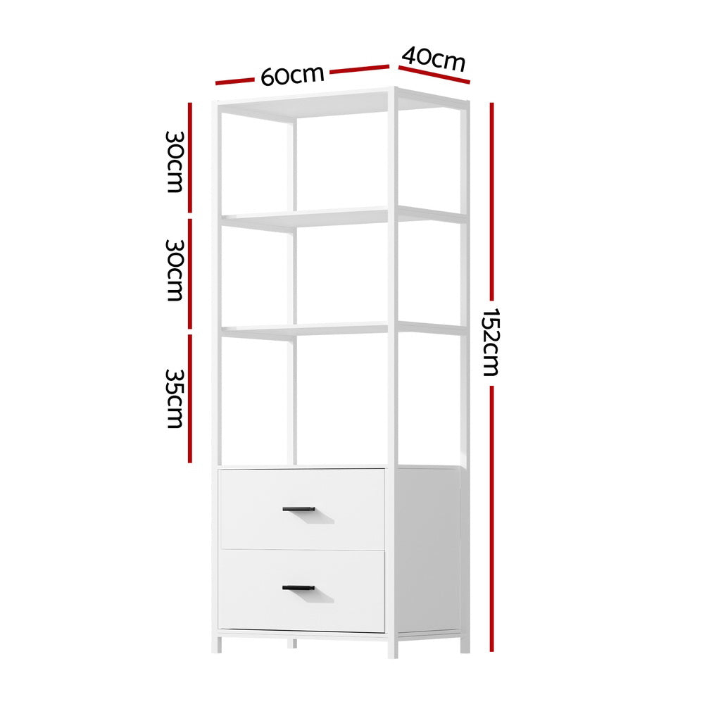 Artiss Bookshelf Display Shelf 2 Drawers 152CM White - STripleB 
