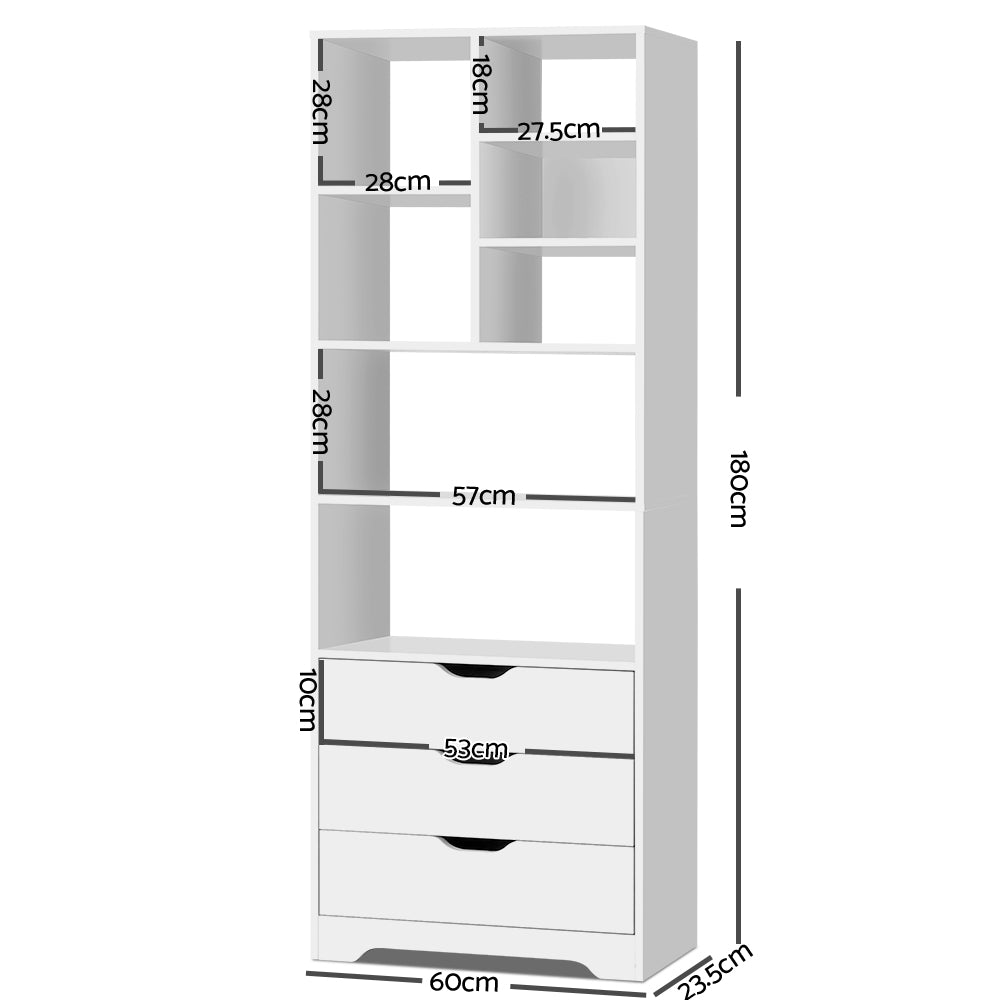 Artiss Bookshelf with Drawers - NANA White - STripleB 