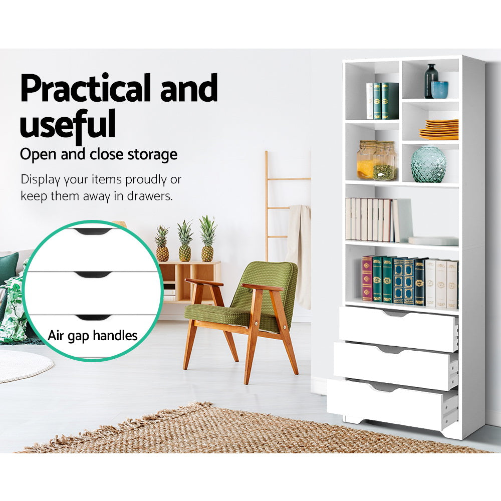 Artiss Bookshelf with Drawers - NANA White - STripleB 