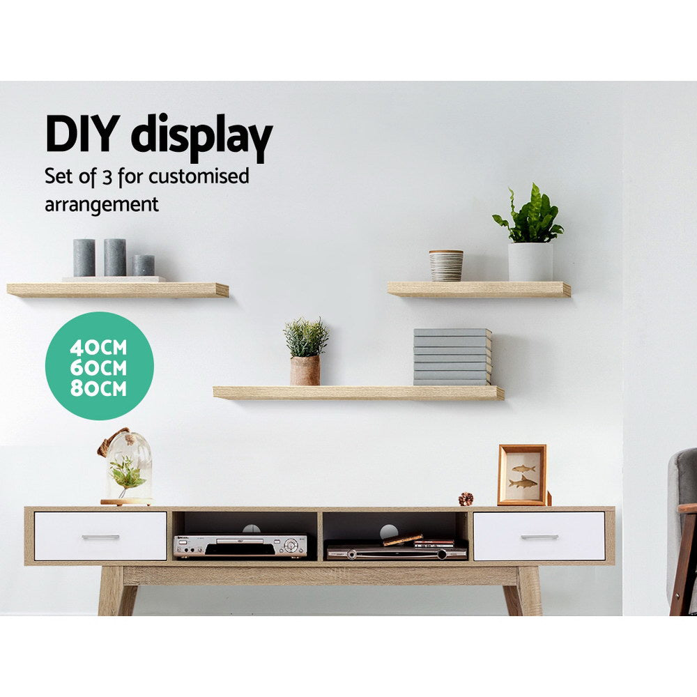 Artiss Floating Wall Shelf Set of 3 Oak - STripleB 