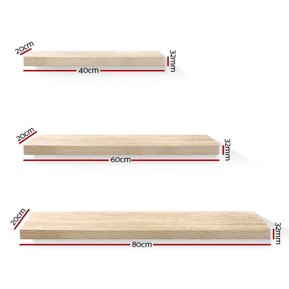 Artiss Floating Wall Shelf Set of 3 Oak - STripleB 