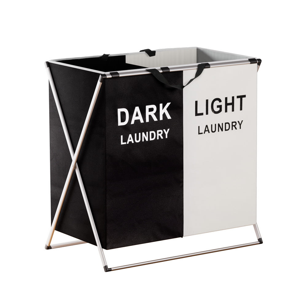 Artiss Laundry Basket Hamper Large Foldable Washing Clothes Storage 2 Sections - STripleB