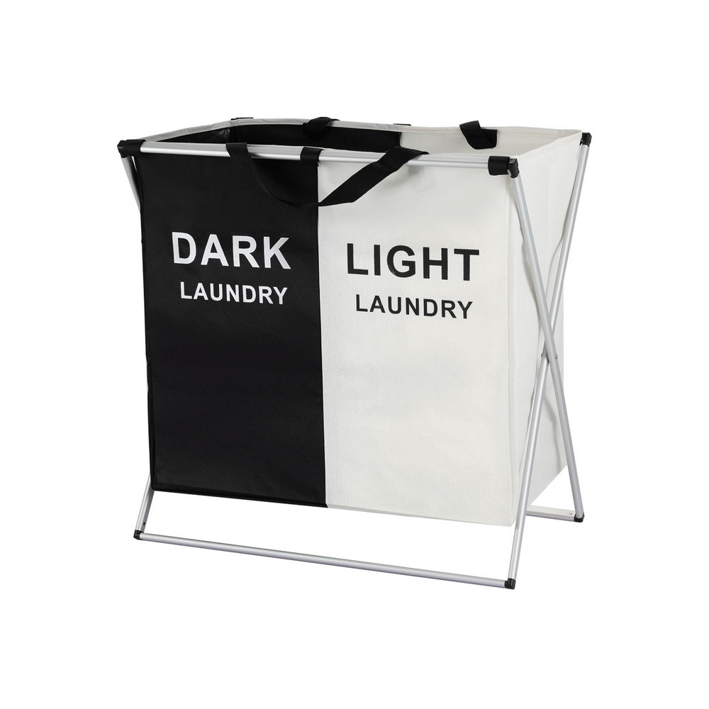 Artiss Laundry Basket Hamper Large Foldable Washing Clothes Storage 2 Sections - STripleB