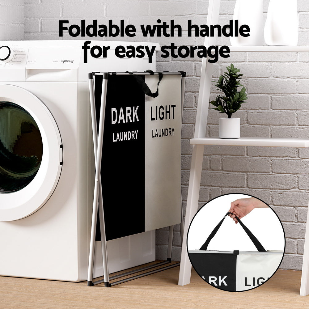 Artiss Laundry Basket Hamper Large Foldable Washing Clothes Storage 2 Sections - STripleB