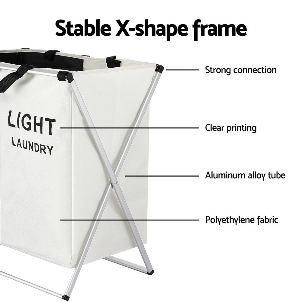 Artiss Laundry Basket Hamper Large Foldable Washing Clothes Storage 2 Sections - STripleB