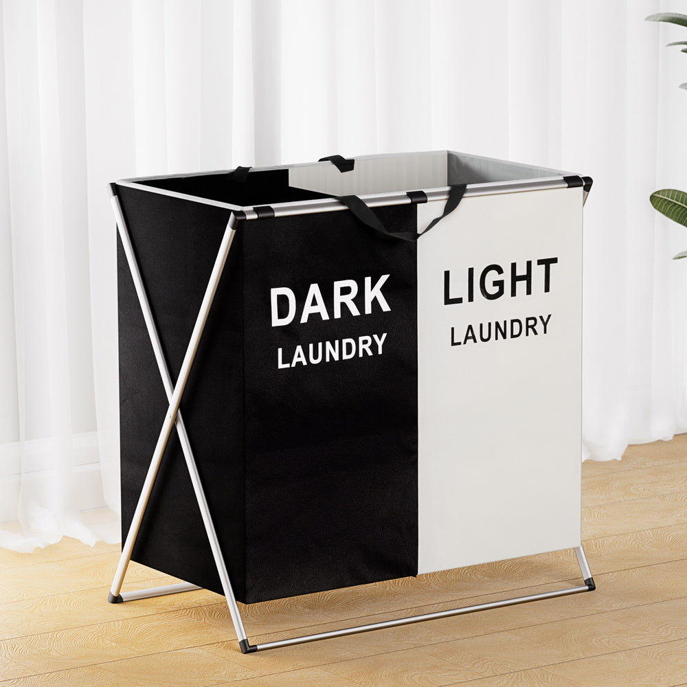 Artiss Laundry Basket Hamper Large Foldable Washing Clothes Storage 2 Sections - STripleB