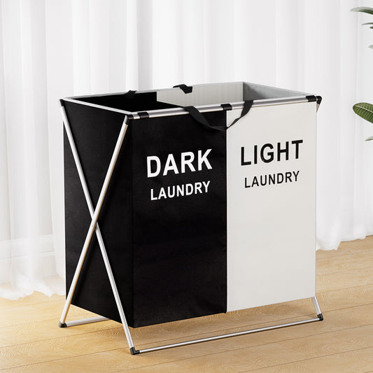 Artiss Laundry Basket Hamper Large Foldable Washing Clothes Storage 2 Sections - STripleB