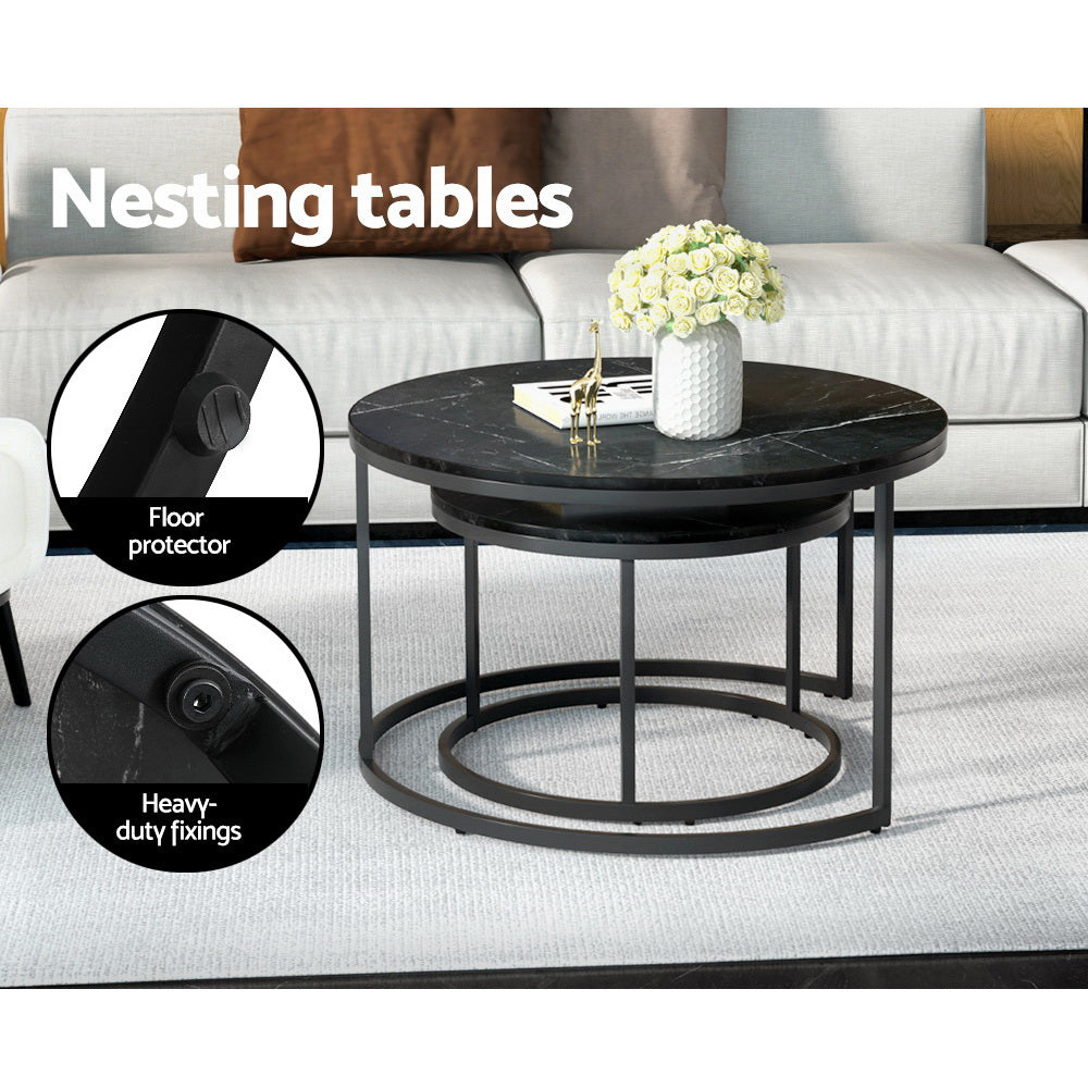 Artiss Nesting Coffee Table Set of 2 Marble Effect Tika - STripleB 