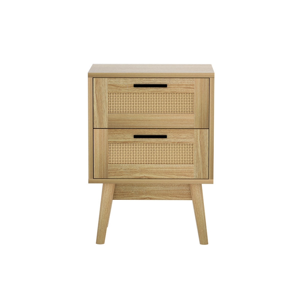 Artiss Rattan Bedside Table 2 Drawers Wood - RIE Oak - STripleB