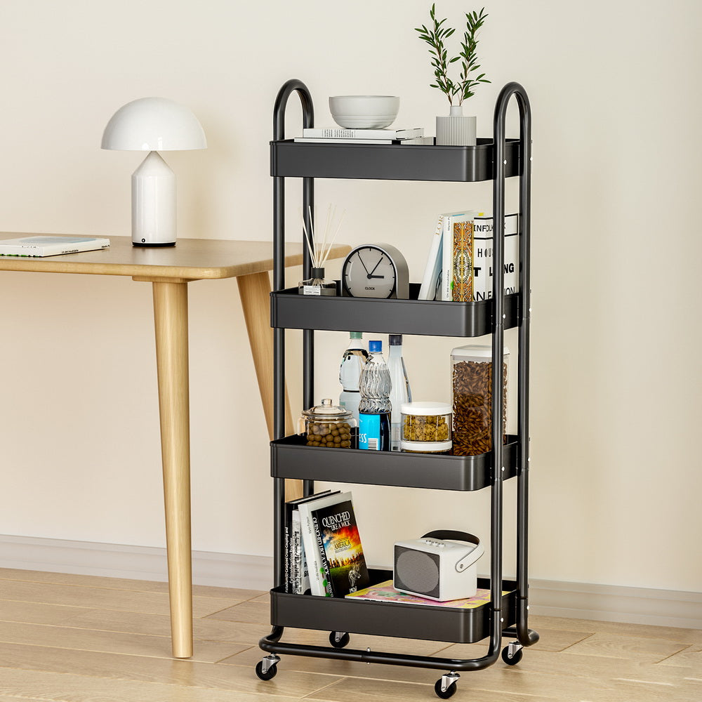 Artiss Storage Trolley Kitchen Cart 4 Tiers Black - STripleB