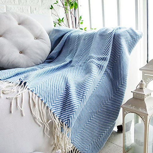 Atlantis Herringbone Blue Knitted Throw Rug - STripleB 