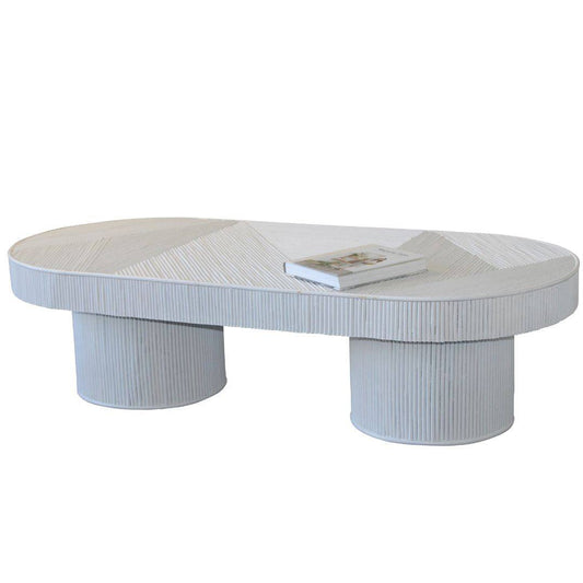 Bambù Coffee Table White Bamboo Inlay Rattan - STripleB 