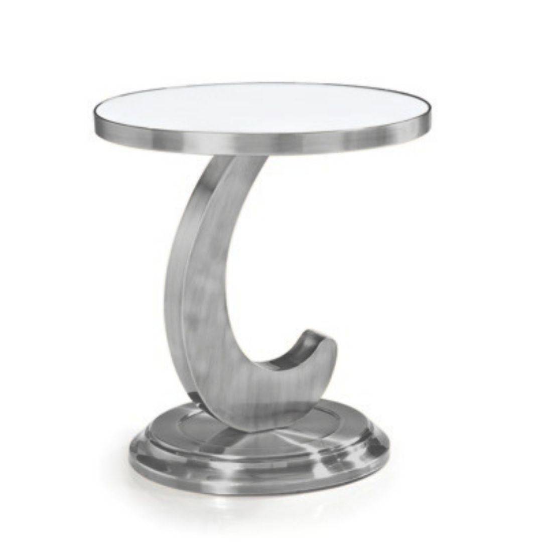 Marino Side Table Nickel base with White top - STripleB 