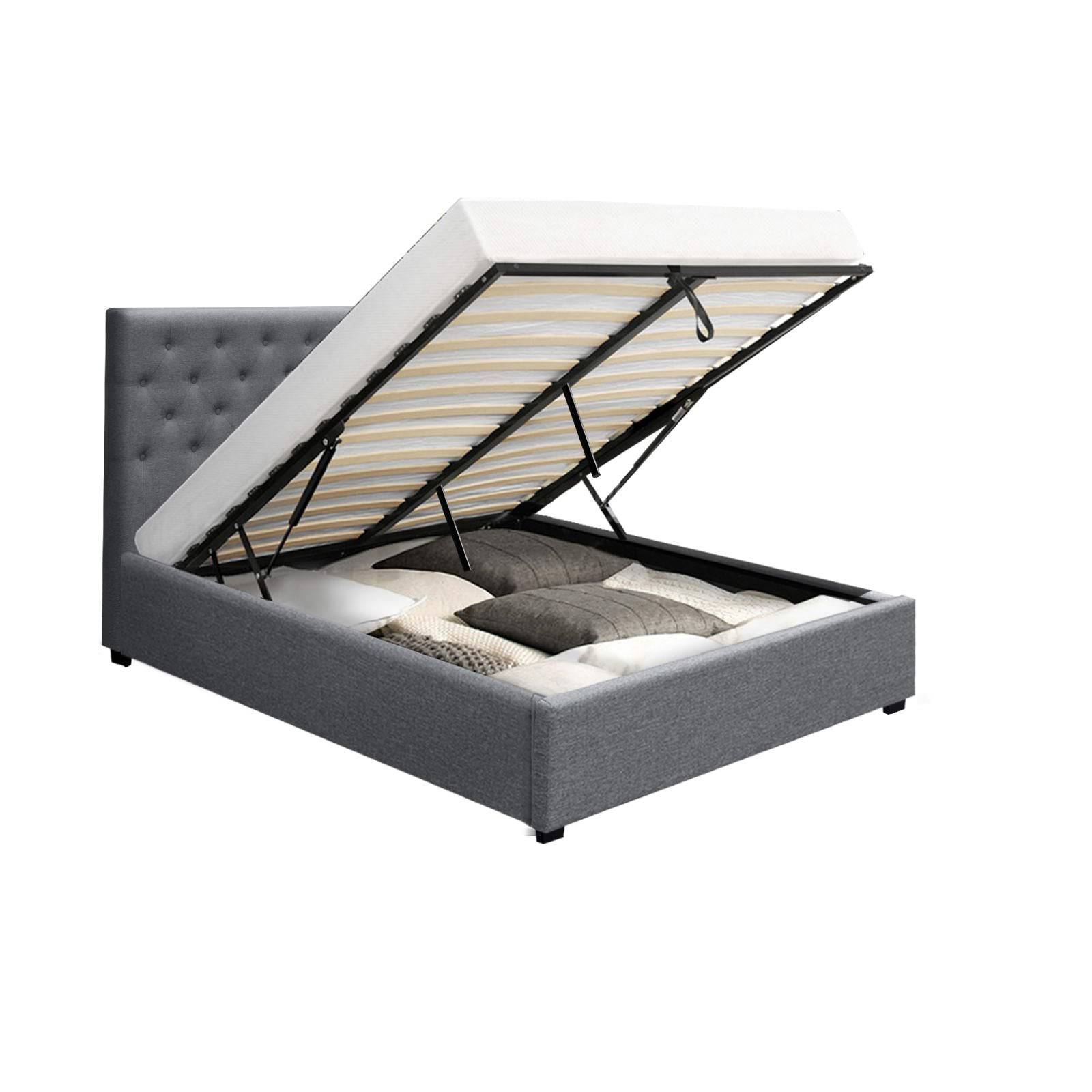 Queen Size - Bedframe - Gas Lift - Grey - STripleB 