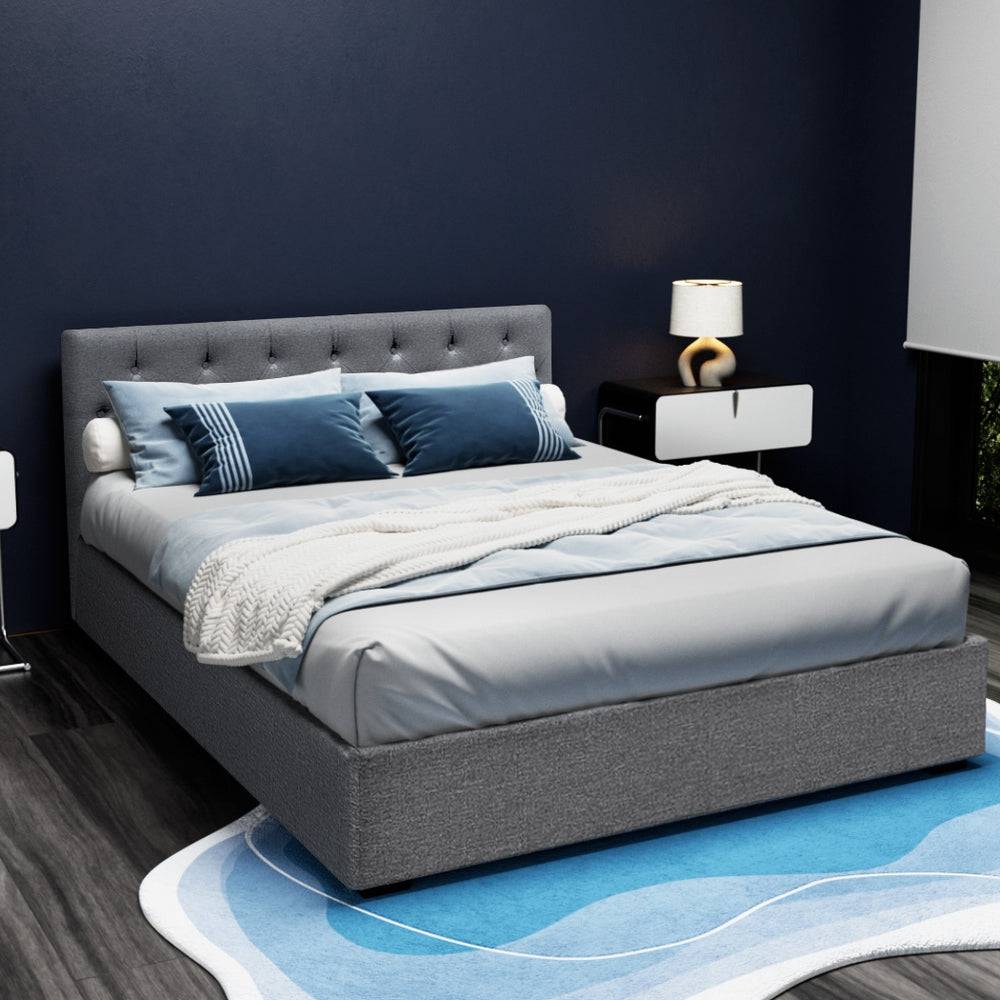 Queen Size - Bedframe - Gas Lift - Grey - STripleB 