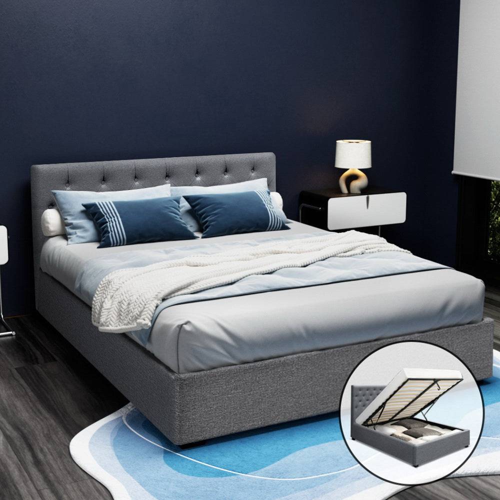 Queen Size - Bedframe - Gas Lift - Grey - STripleB 