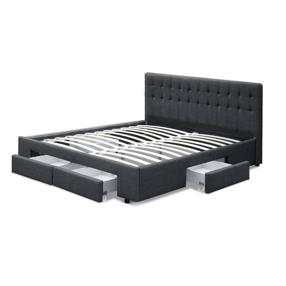 King Size Bedframe with 4 Drawers - Charcoal - STripleB 