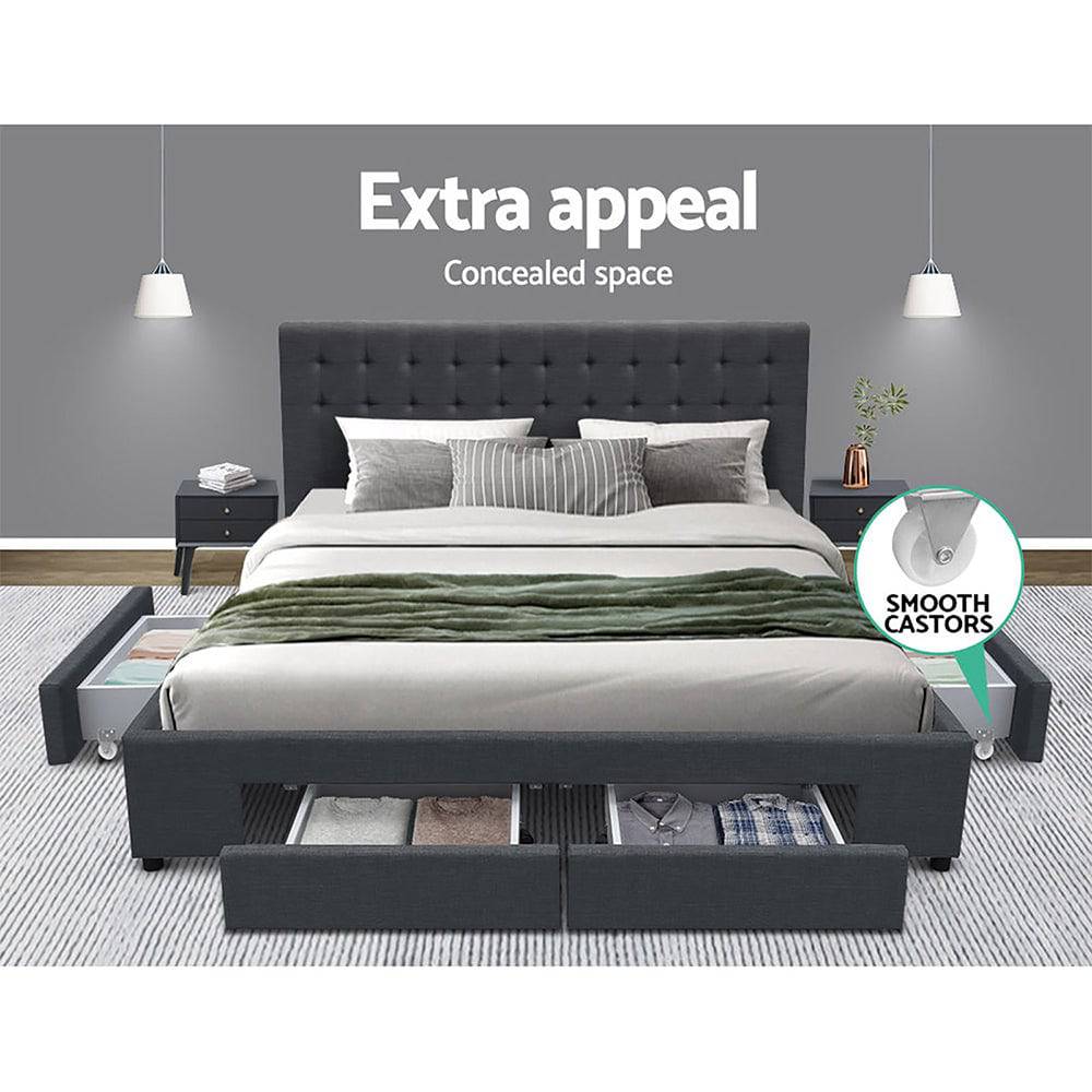 King Size Bedframe with 4 Drawers - Charcoal - STripleB 