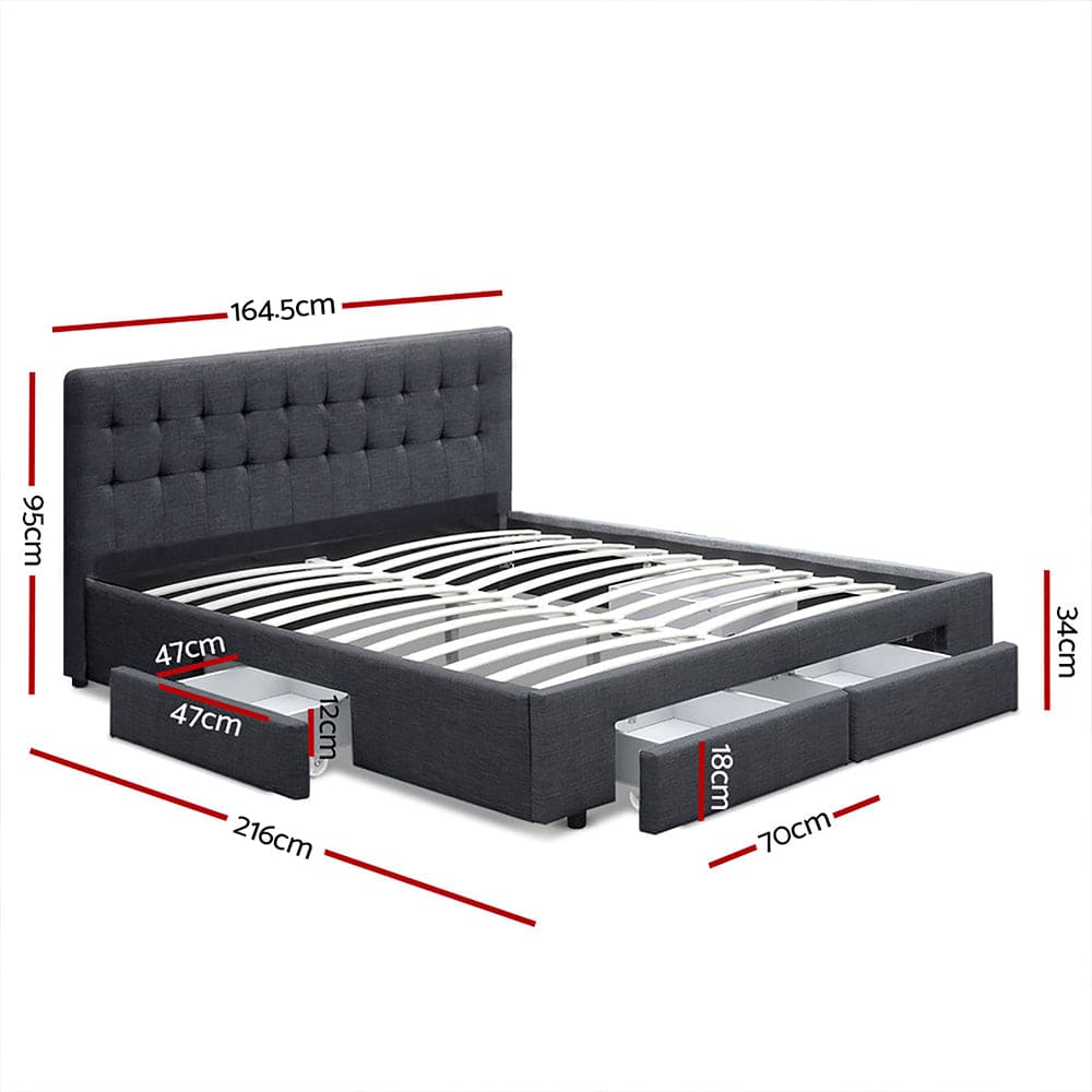 Queen Size - Bed Frame Queen Size with 4 Drawers - Charcoal - STripleB 