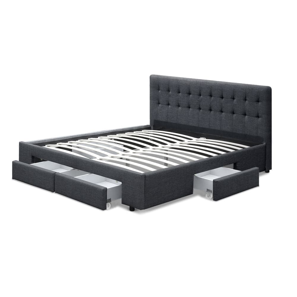 Queen Size - Bed Frame Queen Size with 4 Drawers - Charcoal - STripleB 