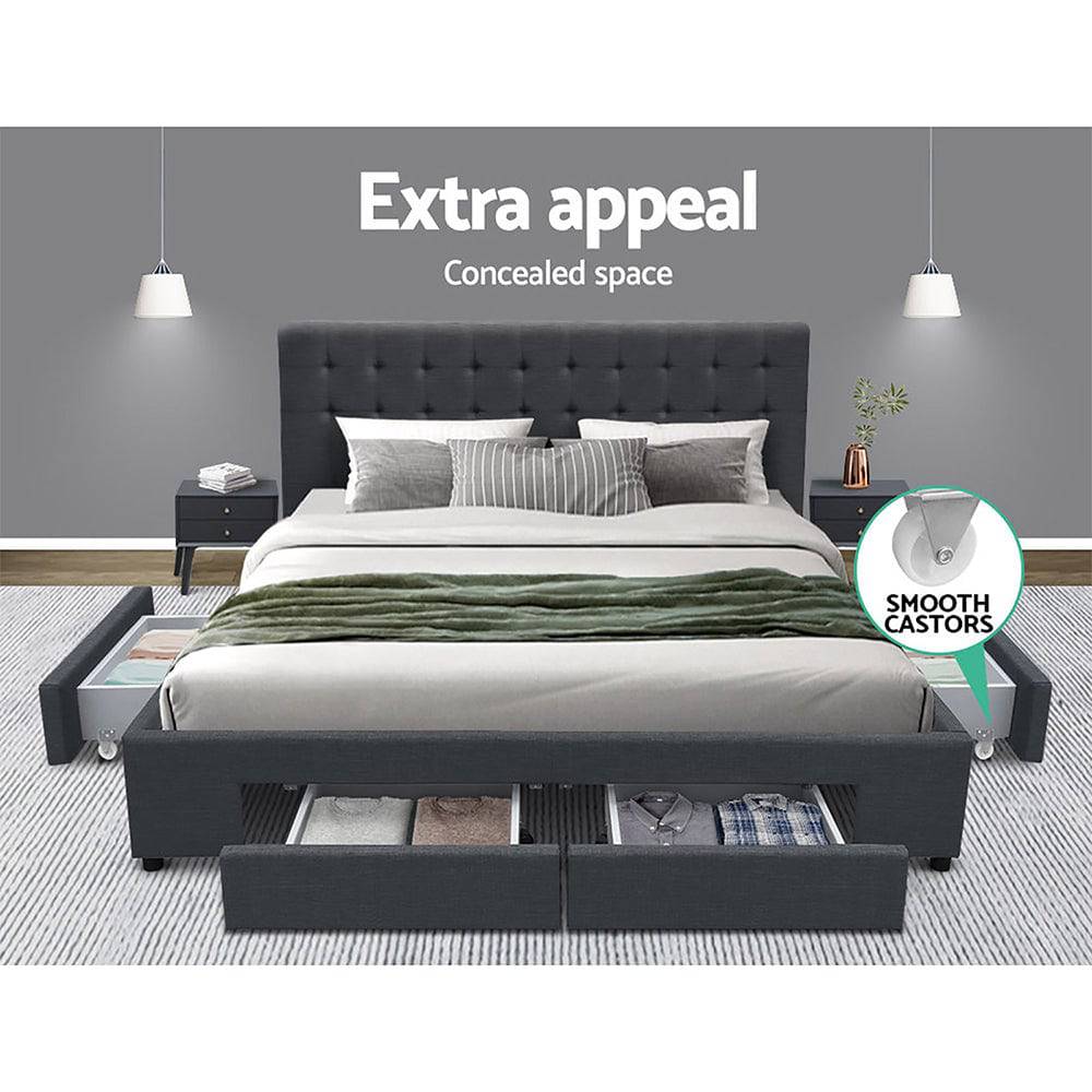 Queen Size - Bed Frame Queen Size with 4 Drawers - Charcoal - STripleB 