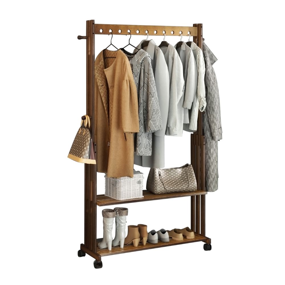 Bamboo Clothes Rack Stand with Wheels - STripleB