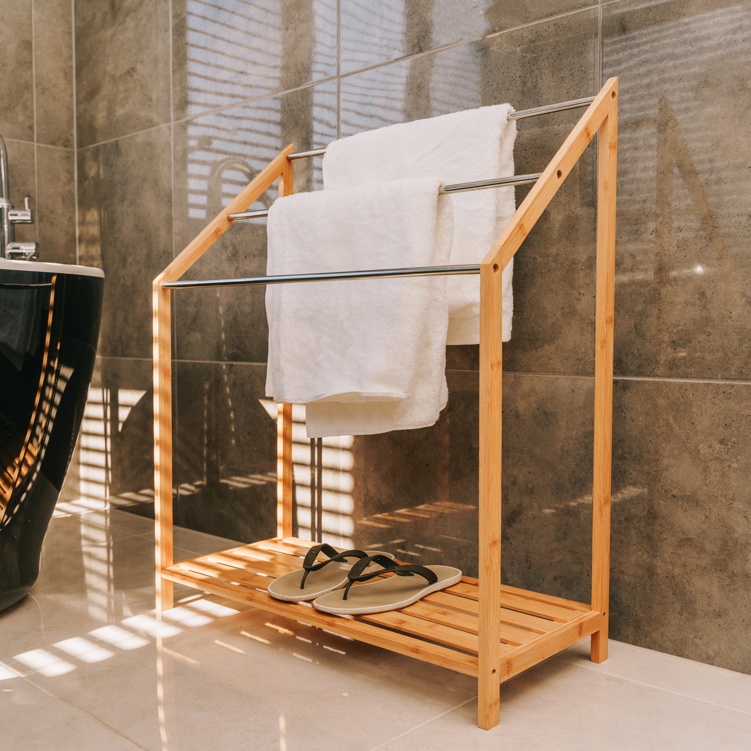 Bamboo Towel Bar Metal - 3-Tier - STriple