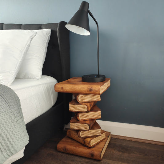 Bed Side Table/Lamp Table - Book Stack Design Wooden - STripleB