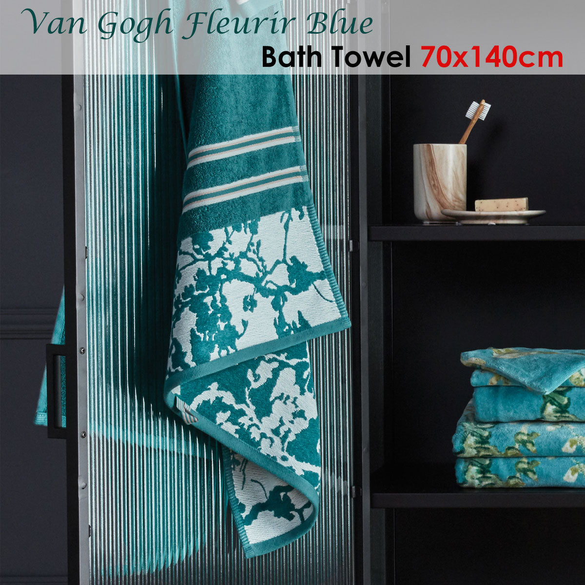 Bedding House - Van Gogh Fleurir  Bath Towel - Blue - STripleB