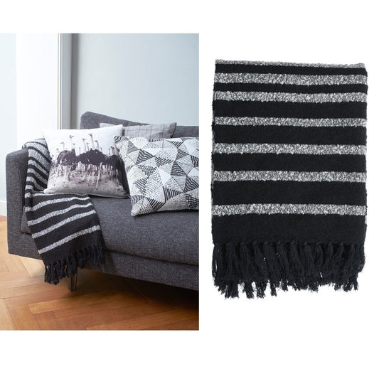 Bedding House Cotton Fringe Throw Rug Honshu Black - STripleB 