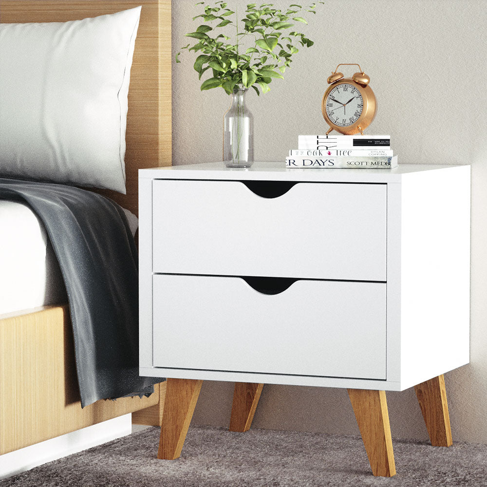 Artiss Bedside Table 2 Drawers - ANDERS White - STripleB 