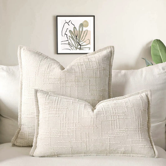 Beige - Chenille Crosshatch Textured Pillow Covers Set of 2 - STripleB