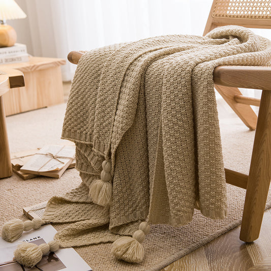 Beige 110cm x 150cm Soft Tassel Throw Blanket for Sofa or Bed, Cozy  Casual Blanket for Office Nap, Minimalist Bed End Cover - STripleB 