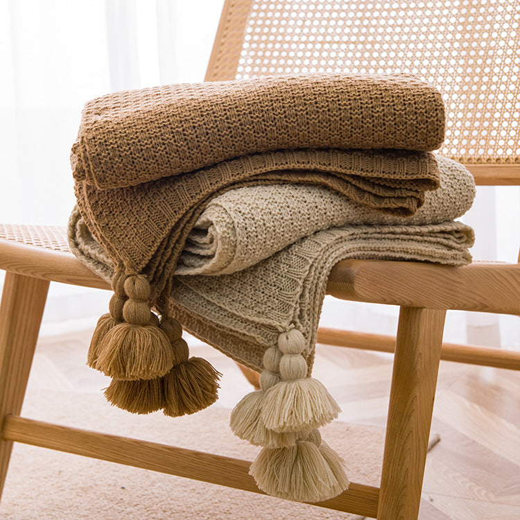 Beige 110cm x 150cm Soft Tassel Throw Blanket for Sofa or Bed, Cozy  Casual Blanket for Office Nap, Minimalist Bed End Cover - STripleB 