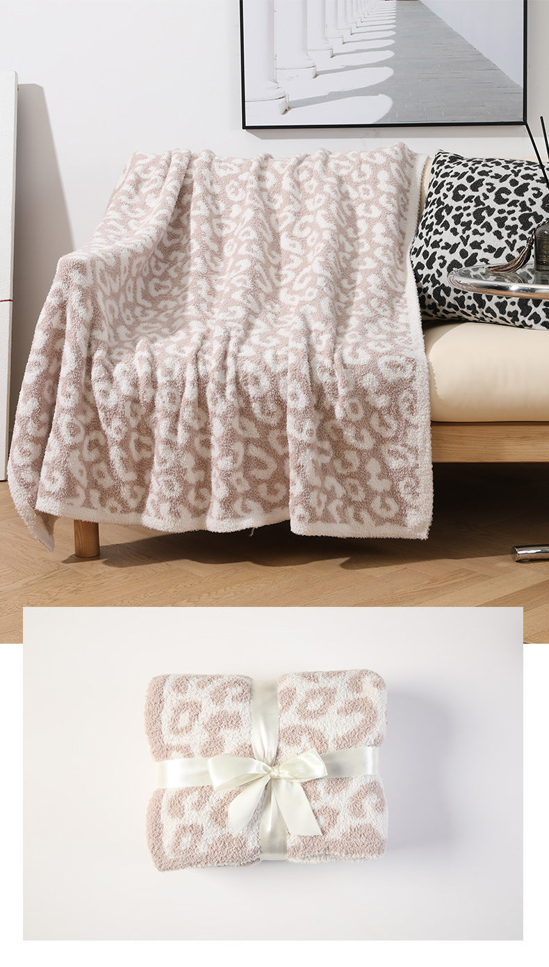 Beige Luxurious Leopard Print Knit Throw Blanket - Ultra-Soft Jacquard Plush for Sofa, Bed & Cozy Comfort (130x150cm) - STripleB
